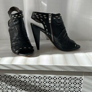 Vince Camuto lambkin open toe sling back shoe boot. Black with silver studs.